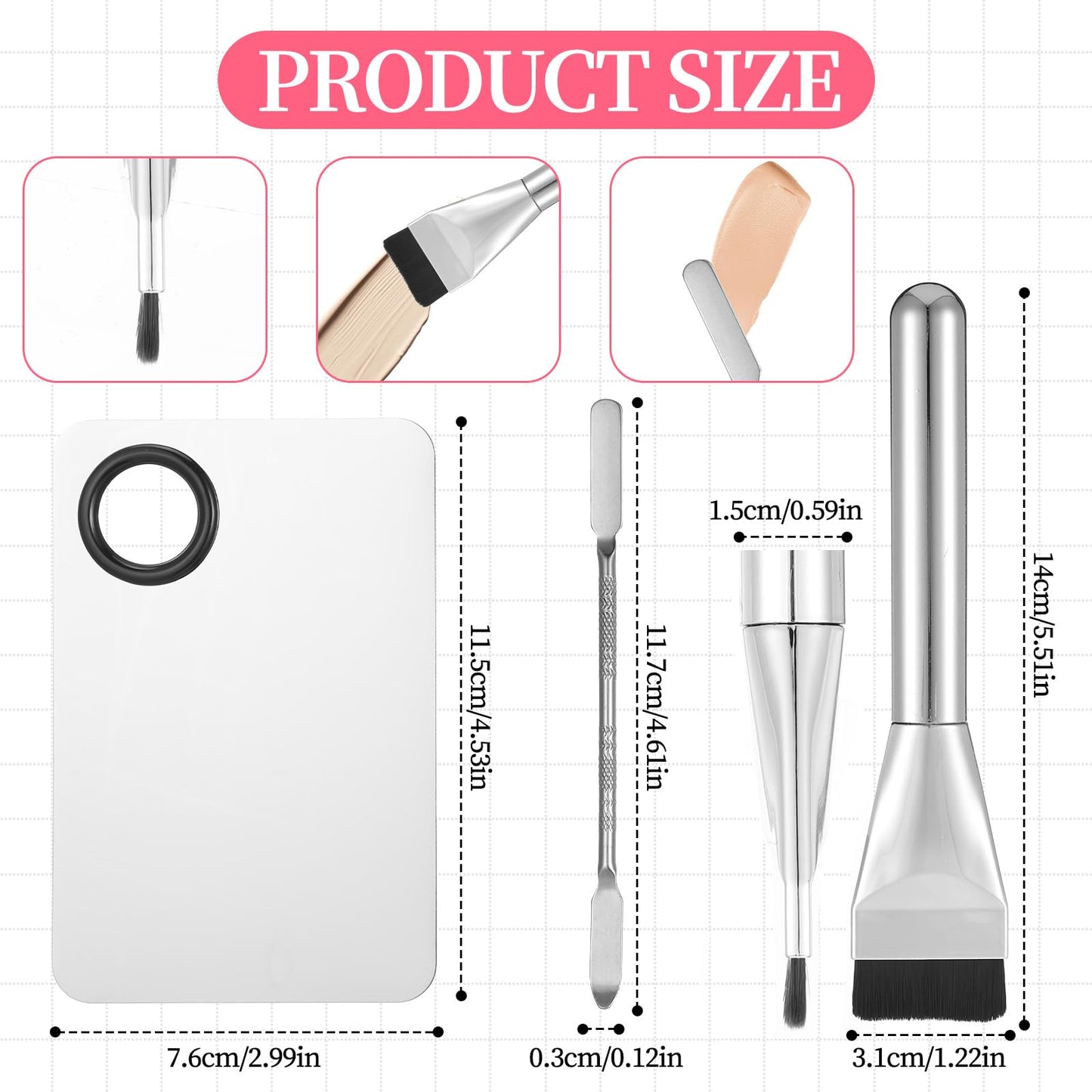 Ouligay 3 Pcs Make Up Spatula Tool Including Makeup Mixing Palette,Foundation Spatula,Makeup Palette Tray,Makeup Accessories Set for Women Girl Korean Makeup Cosmetic Spatula Tool(Metal)