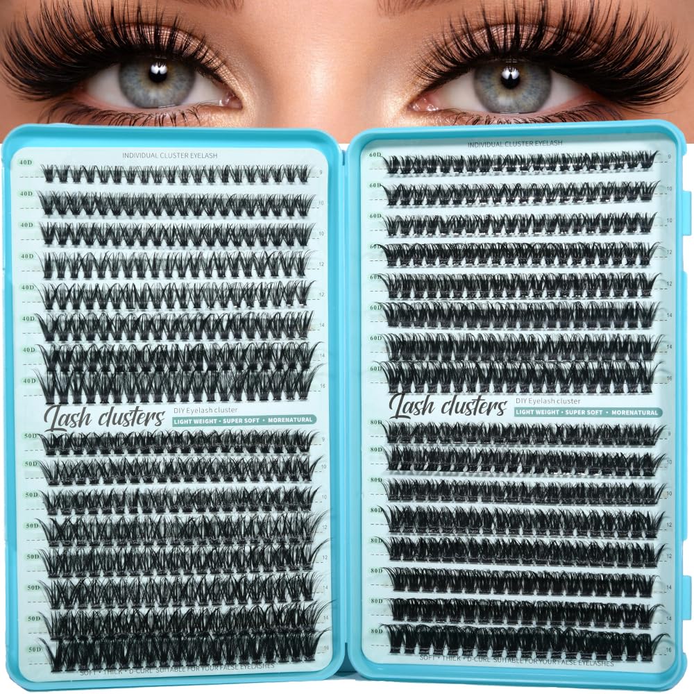 Lash Clusters Kit - 640pcs Wispy 30D/40D D Curl Individual Extensions | Natural 9-16mm with Bond, Seal & Tweezers
