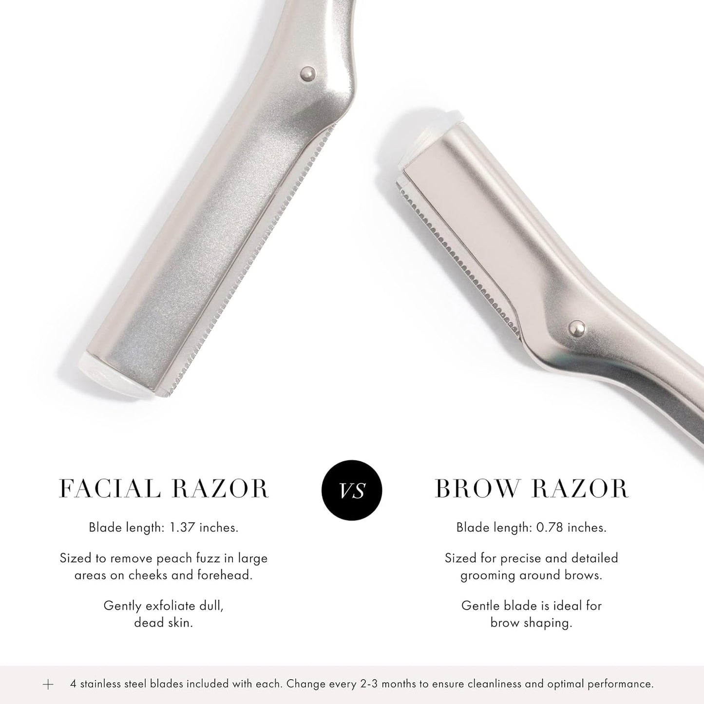 Tweezerman Stainless Steel Facial Razor - Precision Shaving Tool with 7 Replacement Blades