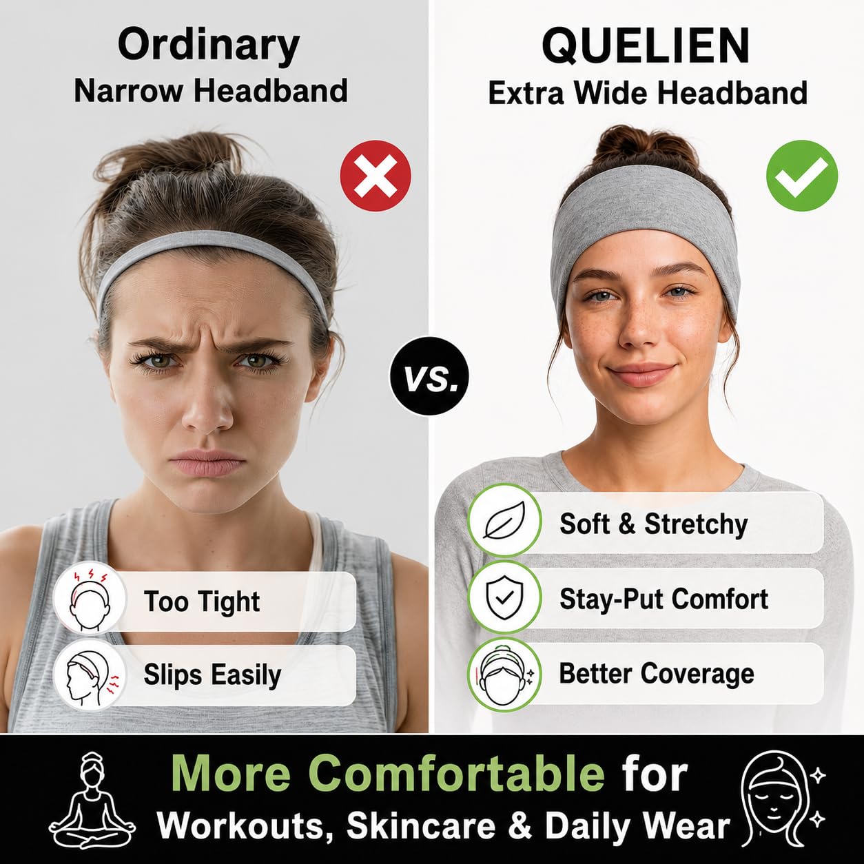 Extra Wide Headbands for Women 3 Pack, Soft Stretch Workout Headbands, Absorbent Quick Dry Hair Bands for Yoga, Running, Gym, Skincare & Daily Wear, Comfortable Wide Hair Wraps for Women