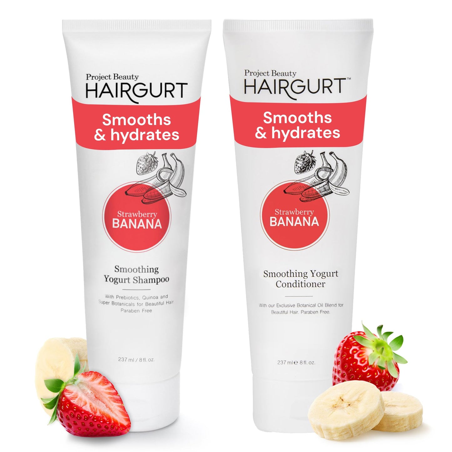 Hairgurt Banana and Strawberry Shampoo and Conditioner Set - Sulfate-Free for Dry, Damaged Hair - Ultra-Nourishing Repair with Natural Ingredients - Salon-Grade Moisture - 8 Oz