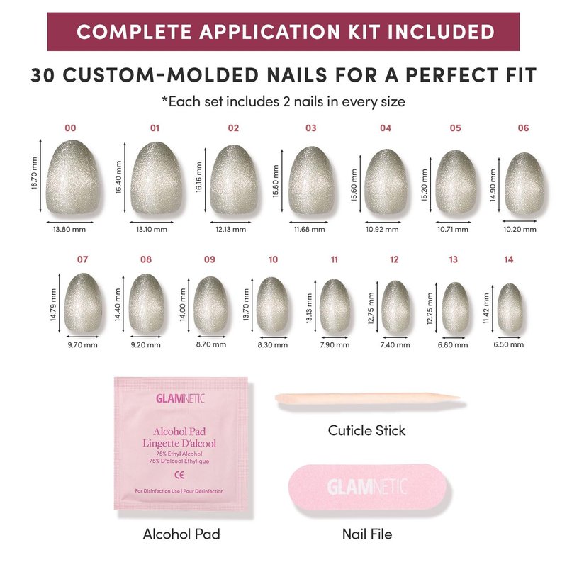 Glamnetic Quick Press Mani - No Glue Press On Nails, Just Peel and Stick, Oval Extra Short Nails, Mess Free, Salon Quality Stick On Nails, Sparkly Moss | in 15 Sizes - 30 Nail Kit