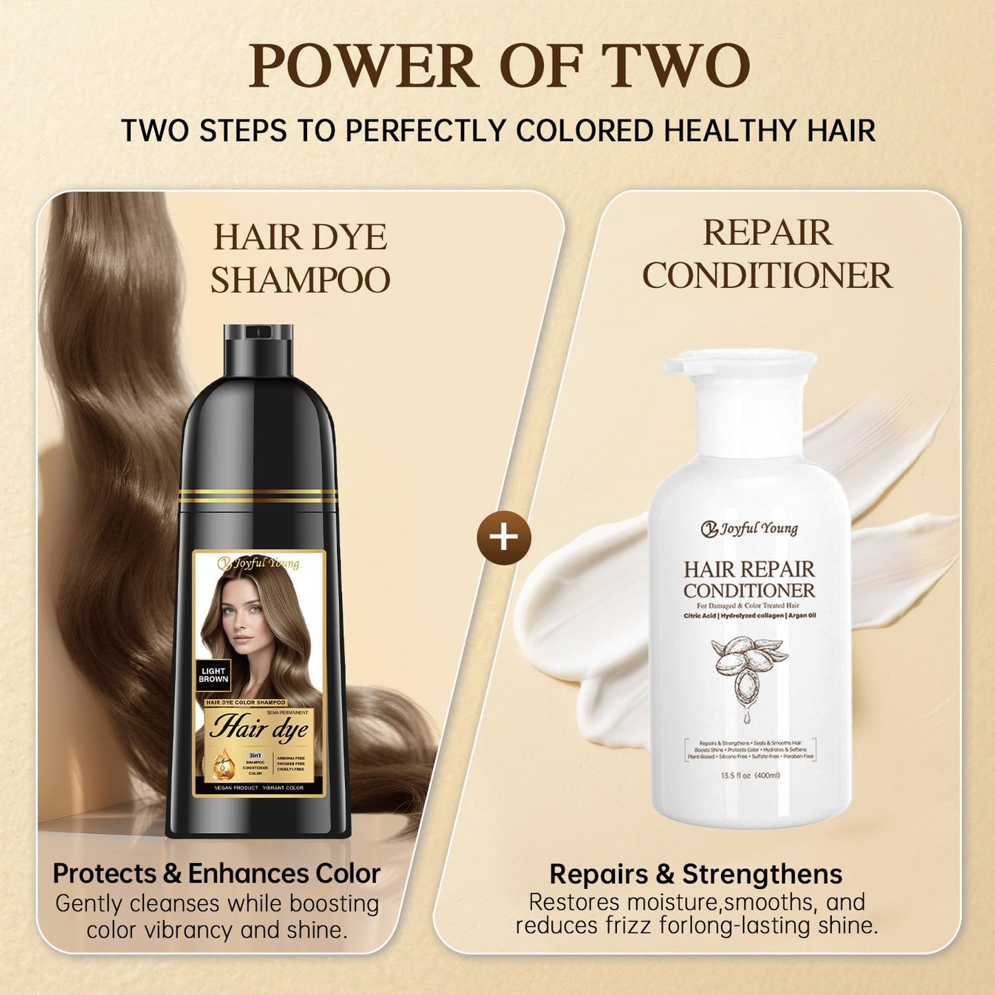 Light Brown Hair Dye Shampoo - 3-in-1 Semi-Permanent Gray Coverage | Vegan & Ammonia-Free