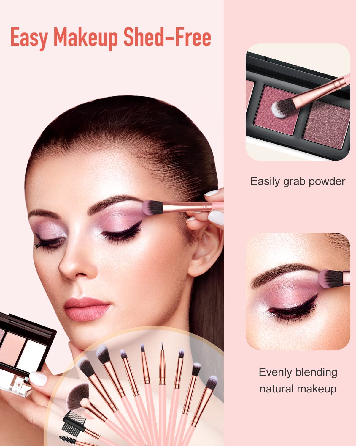 Professional Makeup Brush Set - 16-Piece Kit for Face & Eyes | Pink Makeup Brushes for Foundation, Powder & Blush