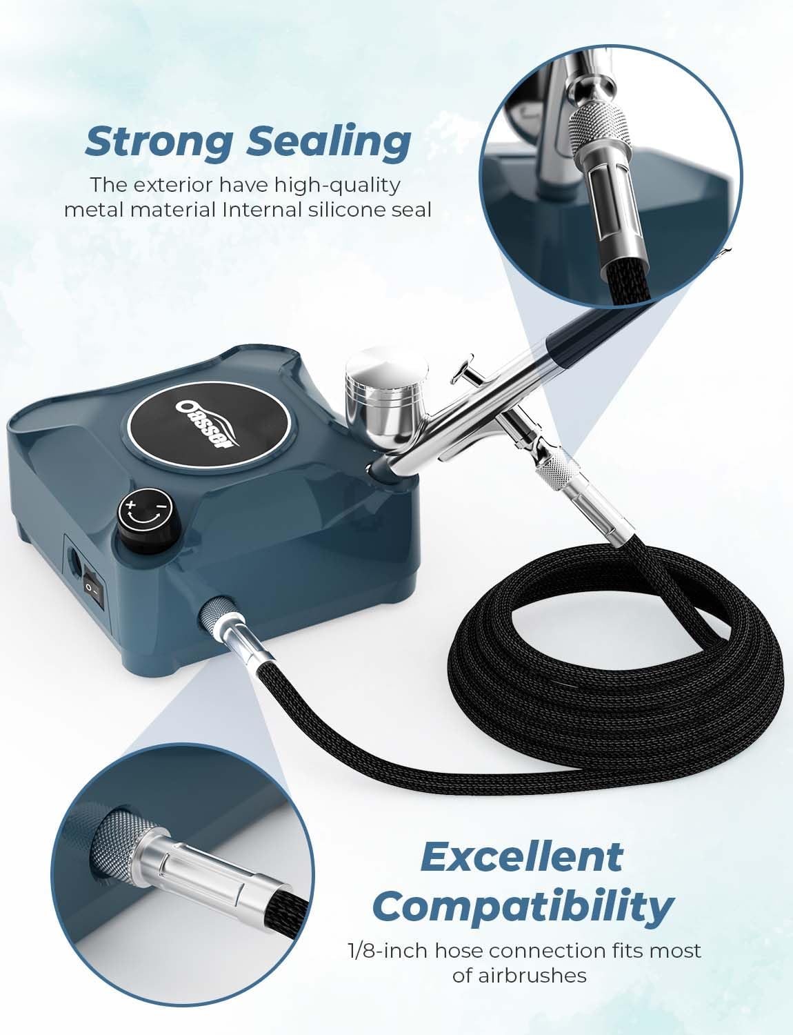 Airbrush Kit - Dual Action Compressor Set with 0.2/0.3/0.5mm Nozzles | 12V DC Plug-In for Nails, Makeup, and Painting