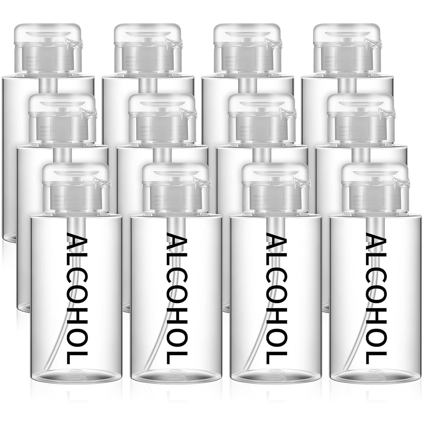 Layhit Alcohol Pump Dispenser Bottles - 10 oz Refillable Liquid Containers for Personal & Salon Use | Clear Cap & Bottle