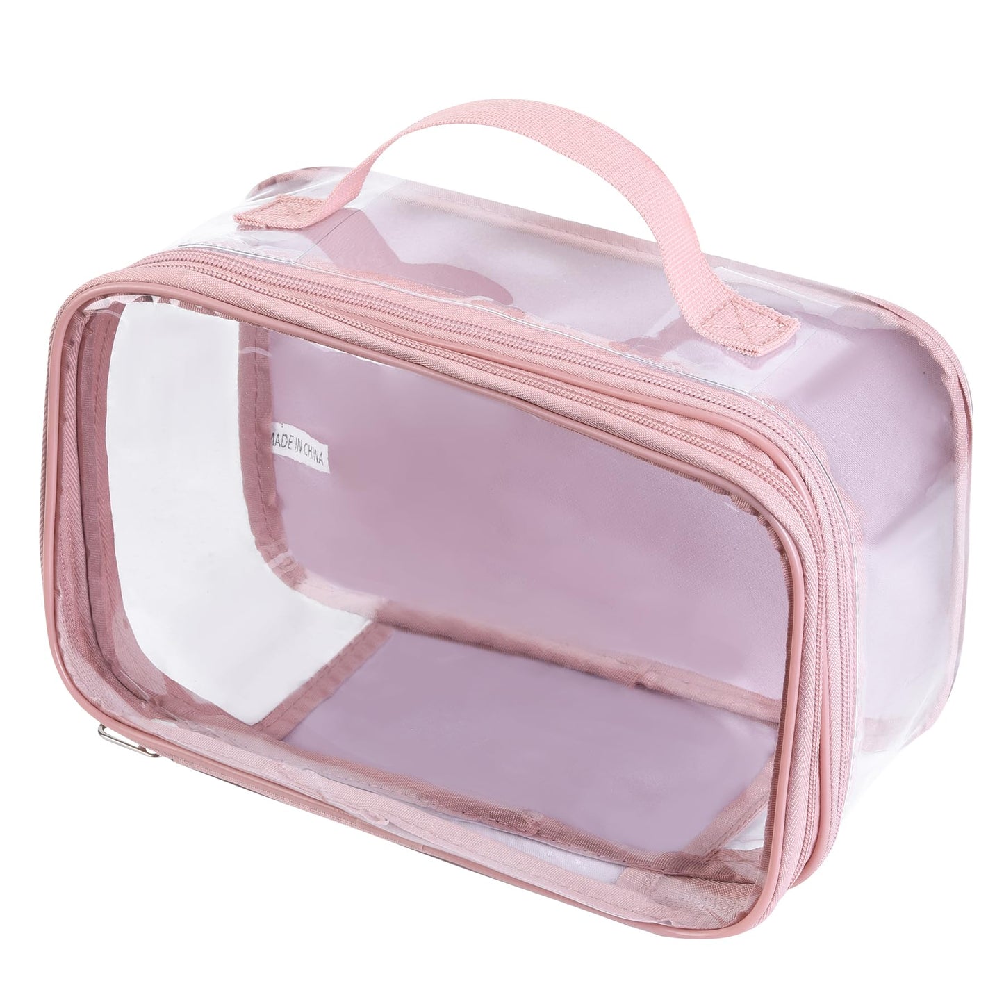 BORMELUN Large clear travel pouch,TSA approved toiletry reusable organizer with zipper proof purse makeup case carry On (Pink)