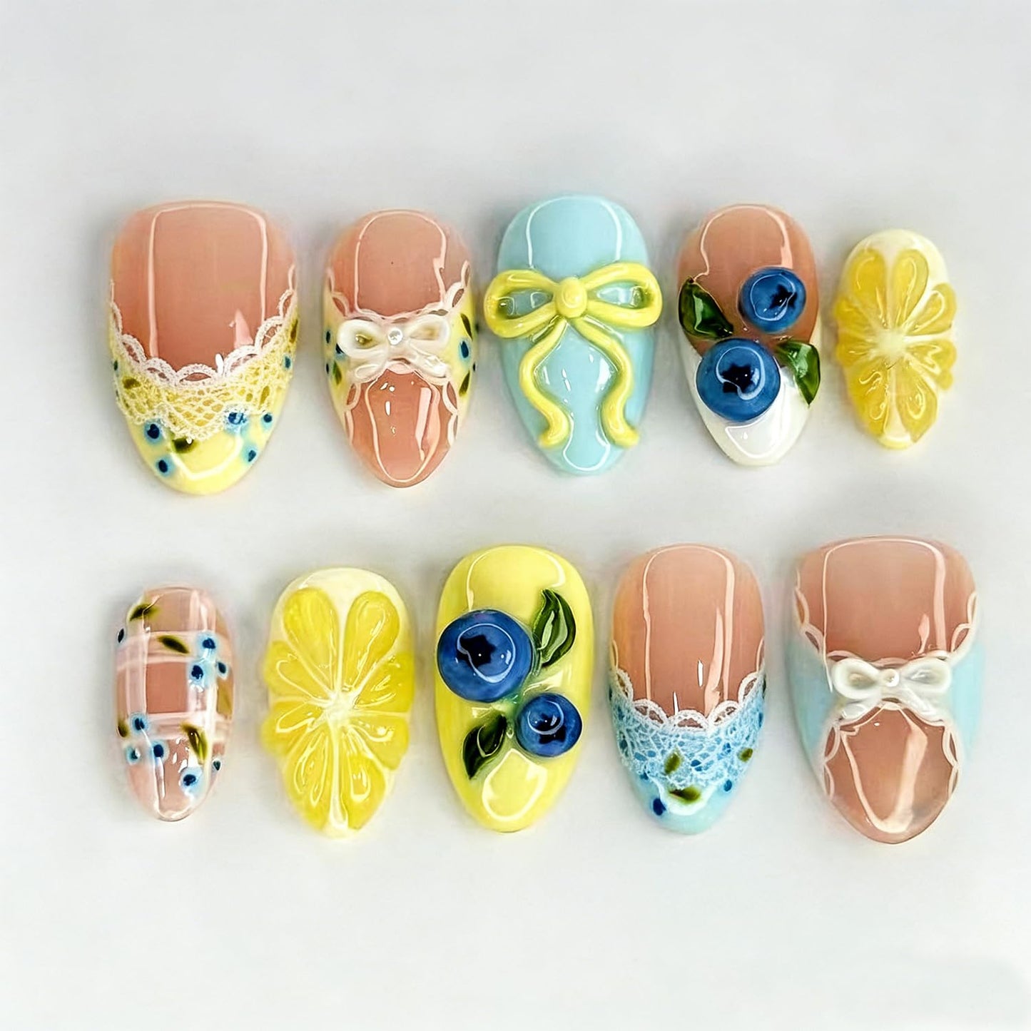Independence Day Press-On Nails - 30Pcs Medium Almond Shape with 3D Red & Blue Bow Designs | Patriotic French Tip Full Cover