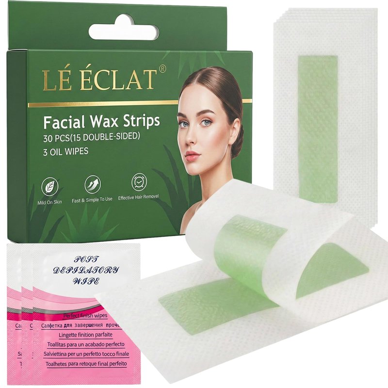 30PCS Facial Wax Strips for Hair Removal Gentle and Fast-Working for Face Eyebrow Upper Lip Chin 3 Post-Wax Wipes