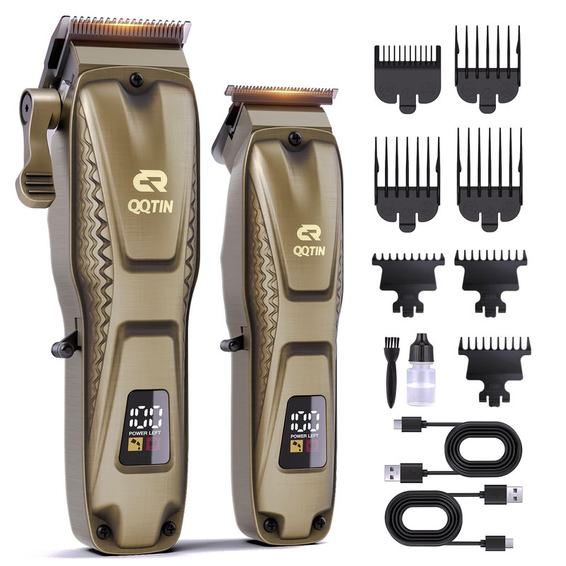QQTIN Hair Clippers for Men Professional, Cordless Clippers and Trimmers Set for Hair Cutting, 8500RPM Rechargable Electric Hair Trimmer for Self-Haircut and Family Use (Bronze)
