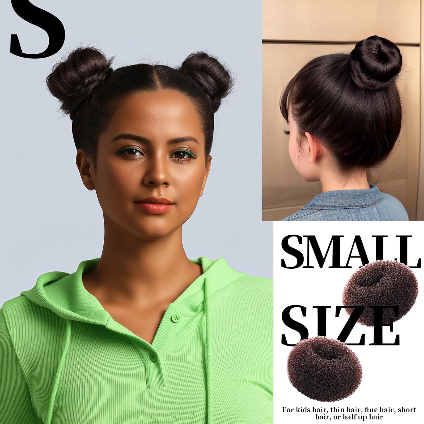 Donut Hair Bun Maker Set - Hair Bun Shaper with 3 Sizes & 5 Elastic Bands | Dark Brown Hair Accessories for Girls