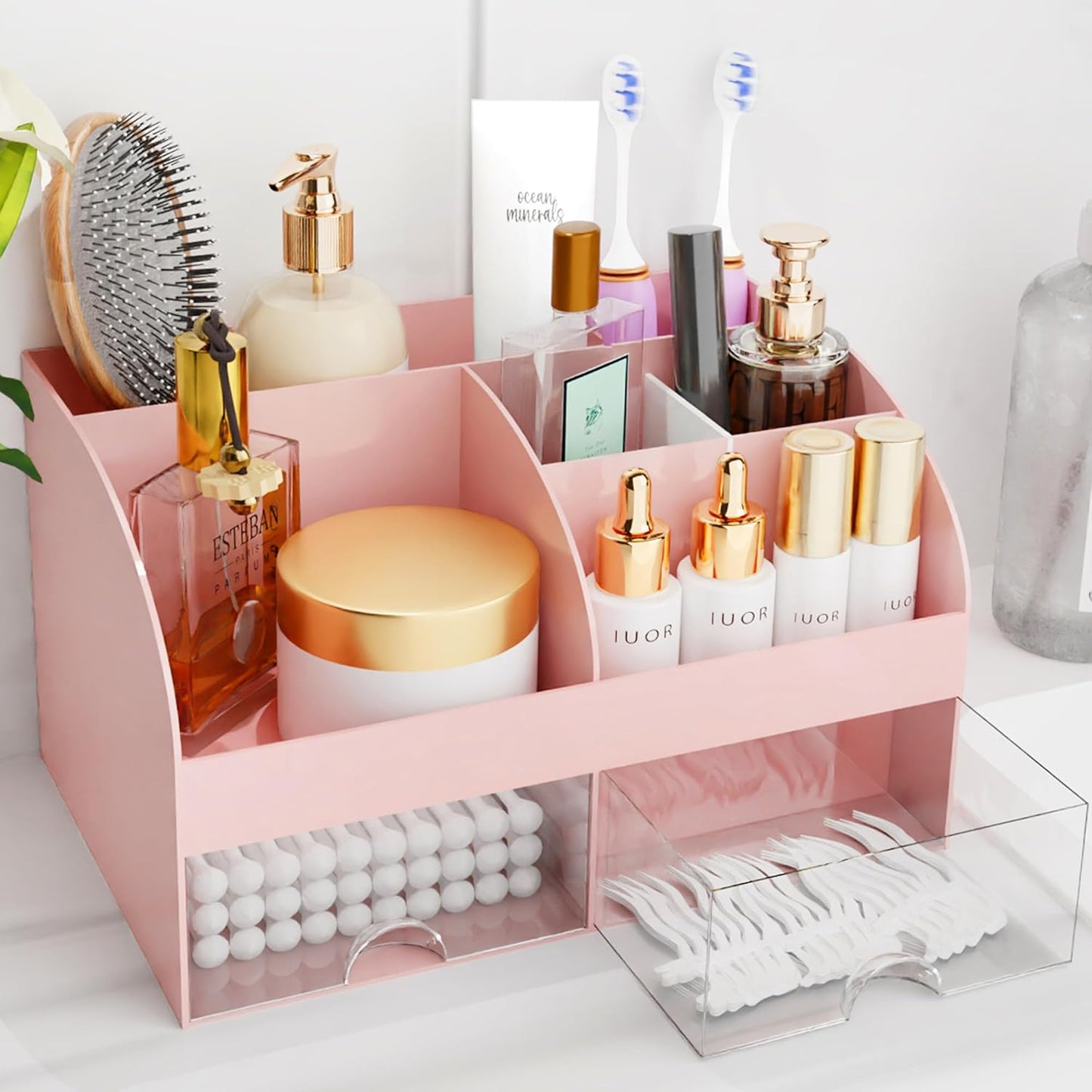 Makeup Organizer - Cosmetic Storage with Drawers for Vanity & Bathroom | White Beauty Holder for Lipstick & Brushes