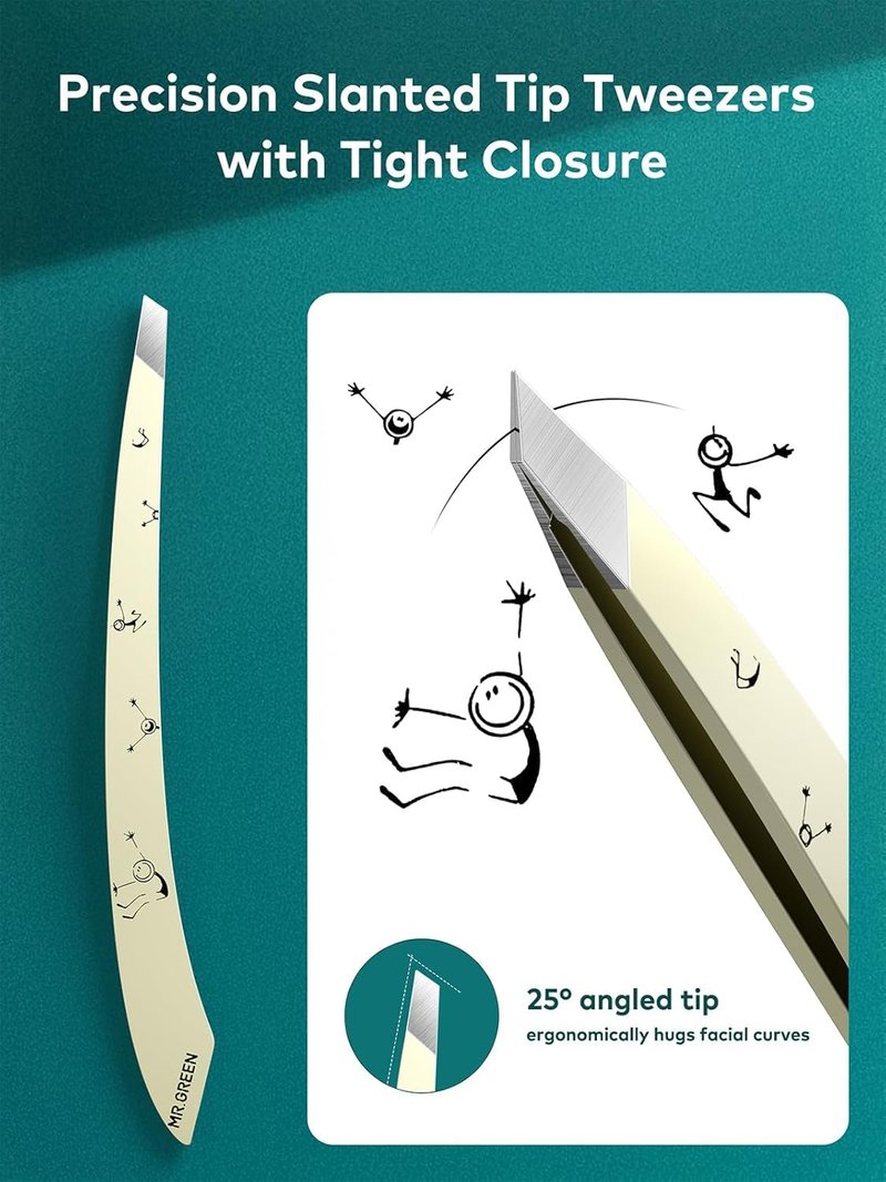 MR.GREEN Tweezers,Professional Precision Eyebrow Tweezers for Women and Men, Tweezers for Facial Hair Women, Stainless Steel Slanted Hair Removal Tweezers, Eyebrow Plucker, Ingrown hair tweezers