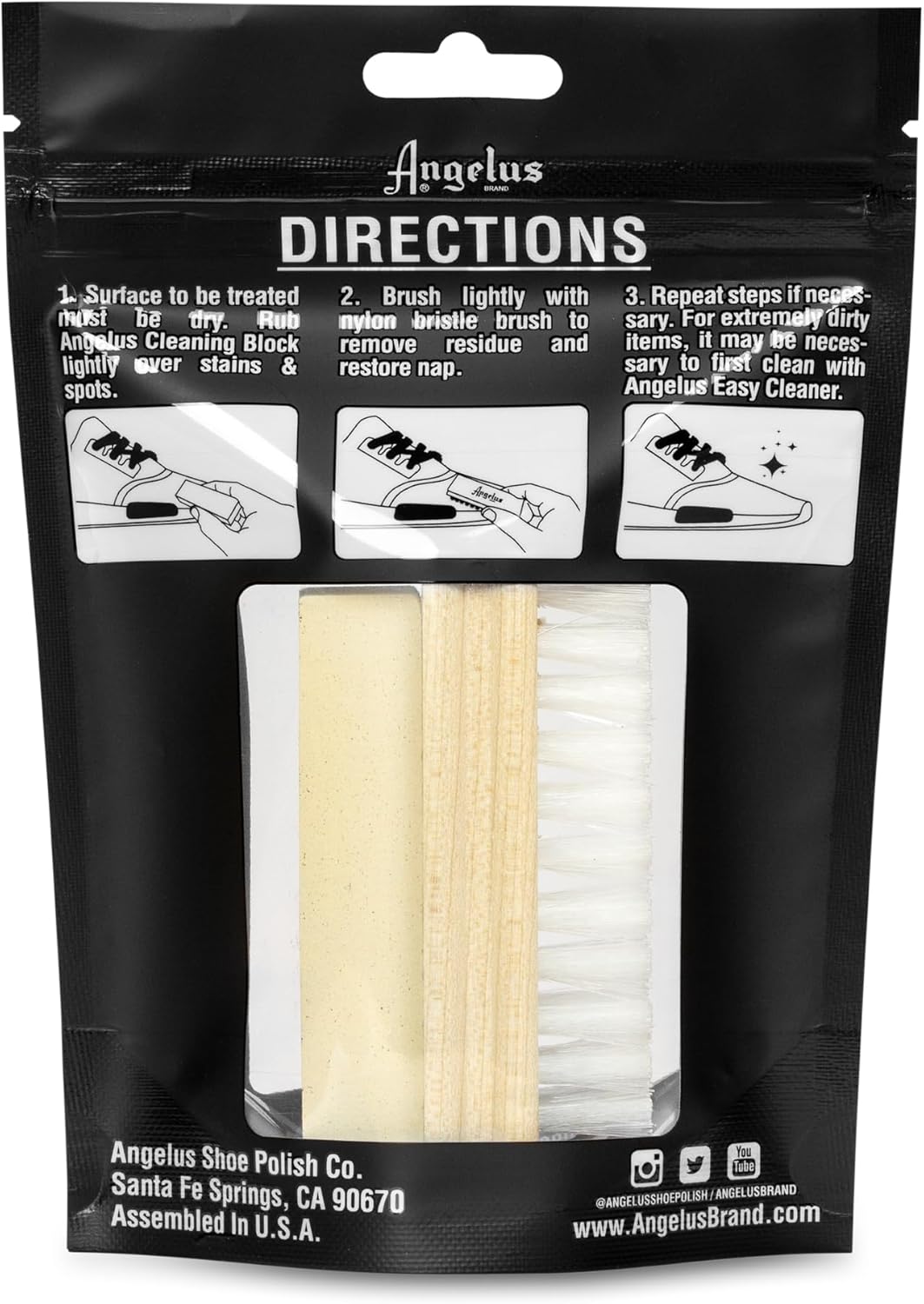 Angelus Suede & Nubuck Cleaner Kit - Stain Removal Eraser & Brush for Leather, Shoes, Handbags, Jackets | Restores Nap