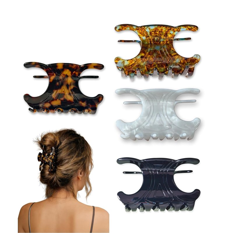 Premium Acetate Hair Clips - Non-Slip Butterfly Claw Clips | 4 Pack in Black, Pearl White & Tortoiseshell