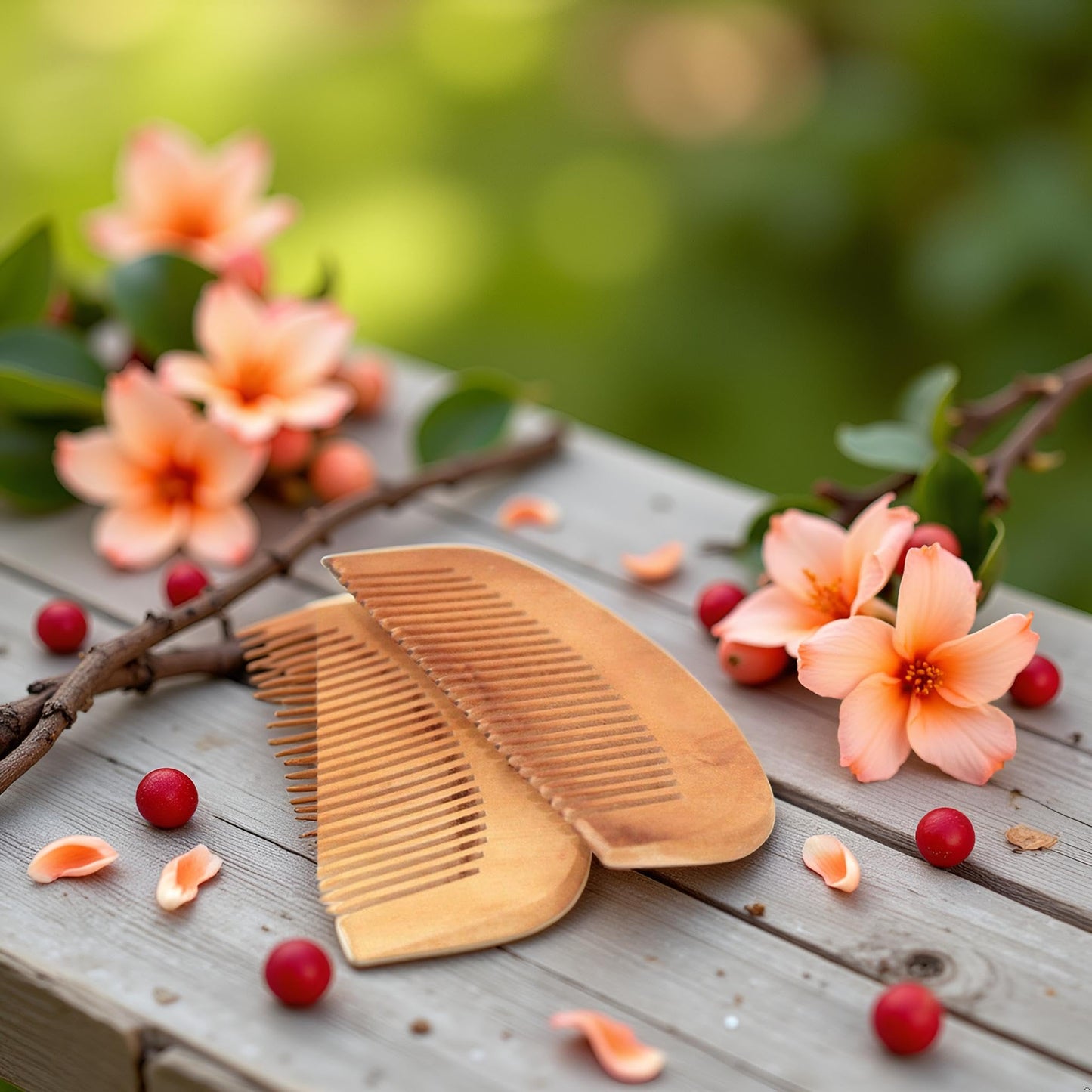 2 Pcs Burlywood Natural Peach Wood Comb Close Teeth Anti-static Beard Hair Wooden Beauty Massage Detangling Tools Care Accessories Styling Tool Hair Combs