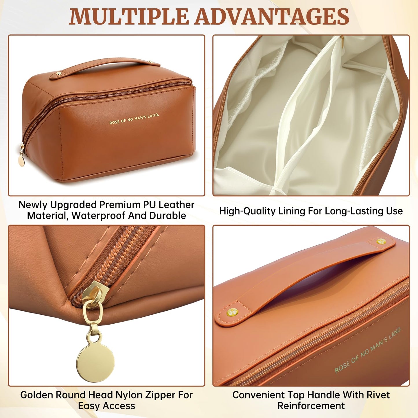 DZZ Cosmetic Travel Bag,Large Travel Cosmetic Bag for Women,Classic Brown
