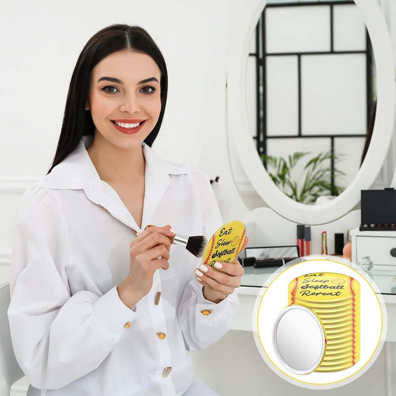Softball Gifts for Team | 18 Pcs Compact Round Makeup Mirror - 2.76 Inch Portable Sport Pocket Mirror for Players