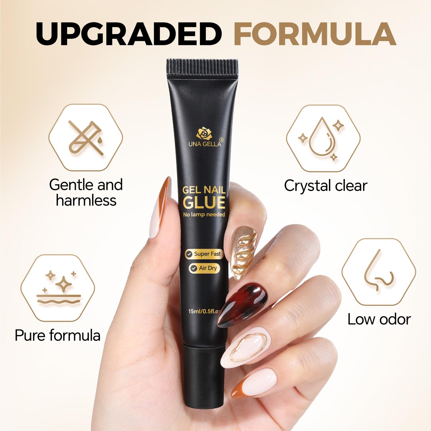 UNA GELLA Nail Glue Strong Gel No U V, 15g*2pcs Nail Glue for Press Ons No Lamp Needed, Quick Dry Semi Solid Nail G LUE, Super Strong Gel glue for Nails Long Lasting Extension DIY Kit