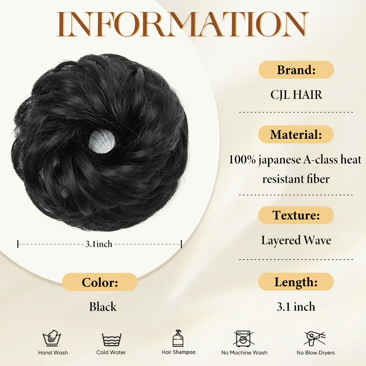 CJL HAIR Small Messy Bun Hair Pieces for Women Thin Hair Synthetic Curly Mini Scrunchies Hairpiece Updo with Elastic Band 2PCs Black