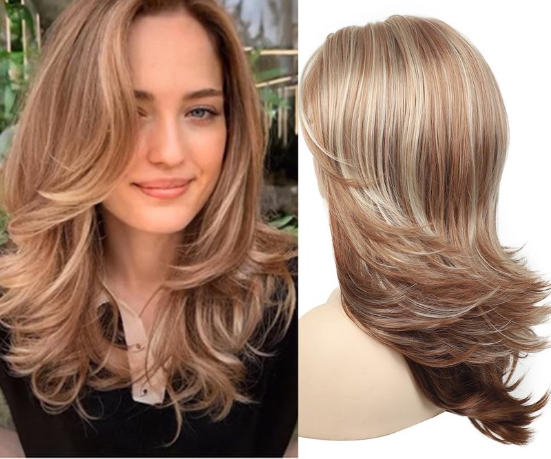 Long Layered Wavy Wig for Women - Heat-Resistant Synthetic Hair | Brown with Blonde Highlights