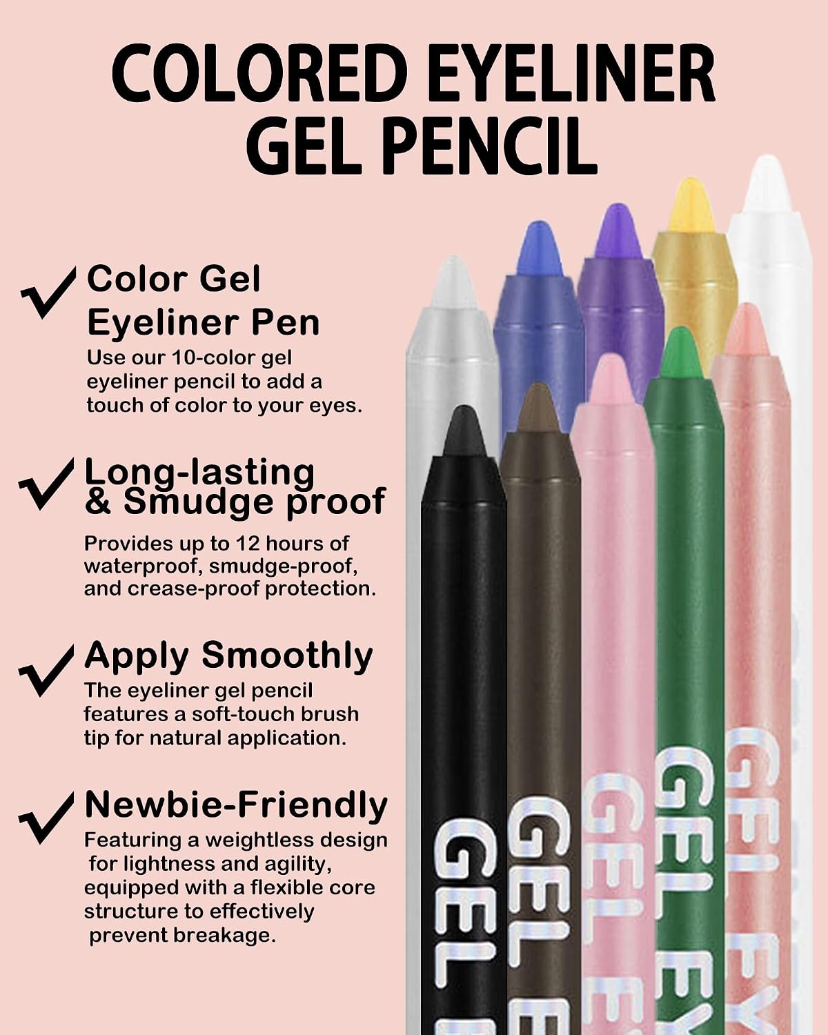 Brown Gel Eyeliner Pencil - Waterproof High-Pigment Matte Eye Liner | Long-Lasting & Hypoallergenic, Smooth Application