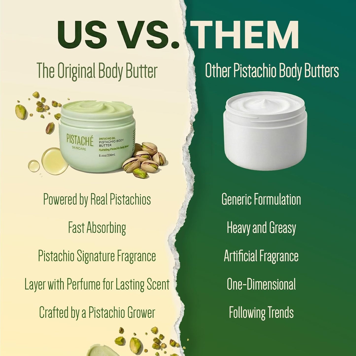 Pistaché Skincare Pistachio Oil Whipped Body Butter - Rich Moisturizer with Vitamin E | 8 oz for Dry Skin