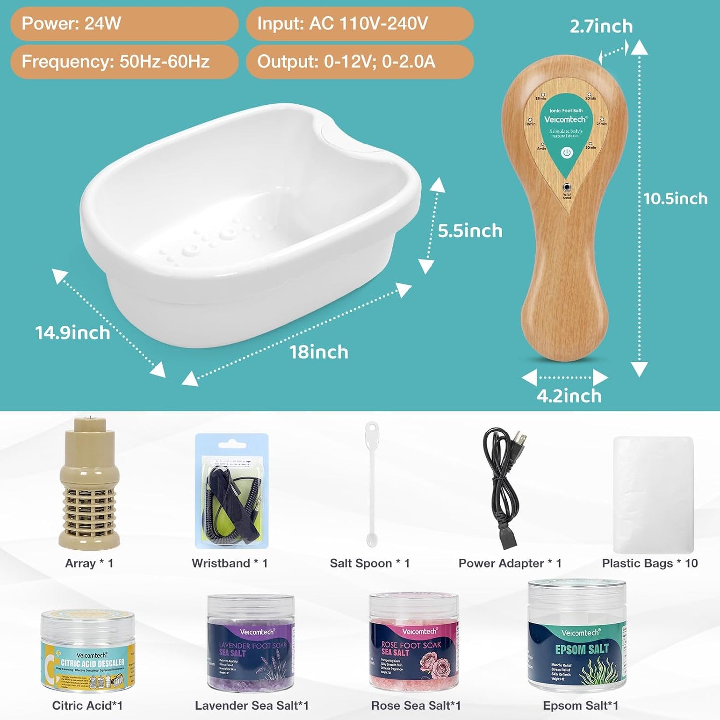 Ionic Foot Detox Bath Machine - Home Spa System with Array & Tub Liners | Relaxation & Wellness