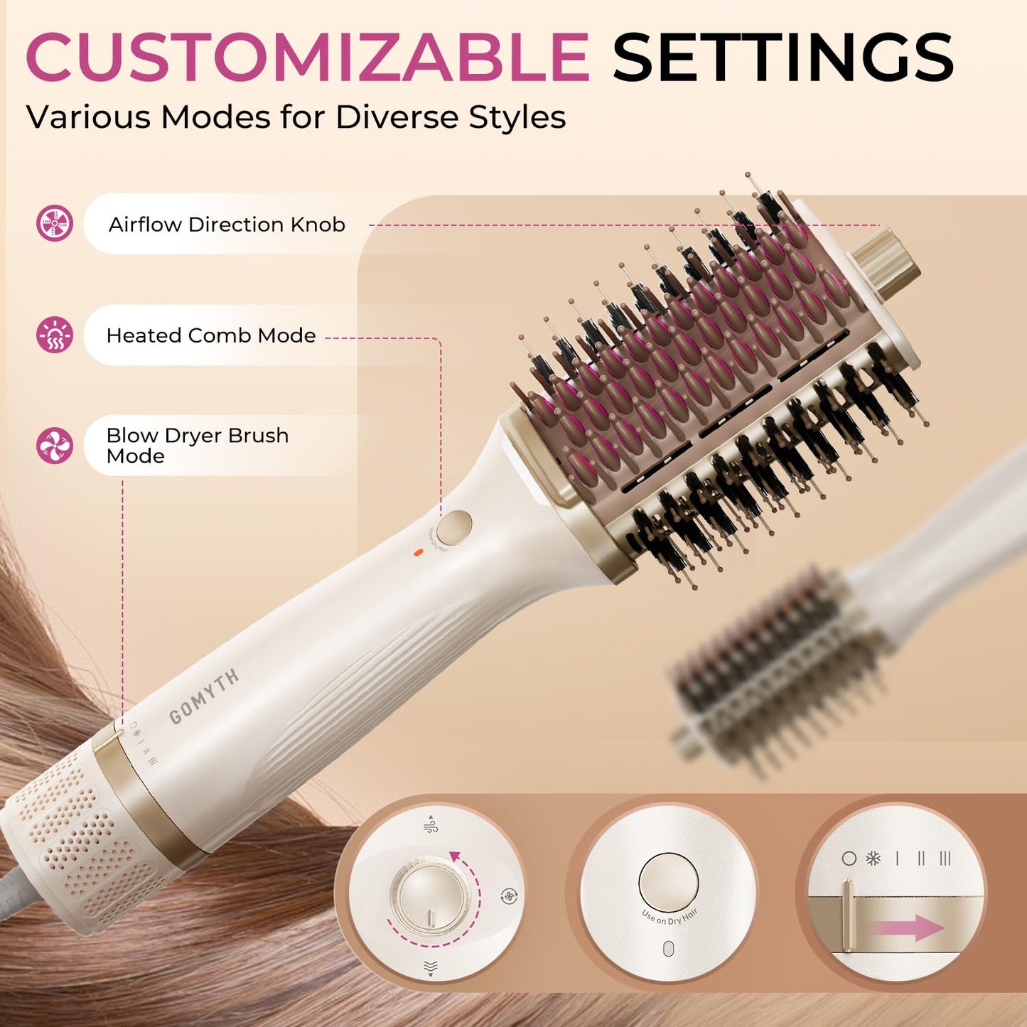 GOMYTH 5-in-1 Blow Dryer Brush with Heated Comb