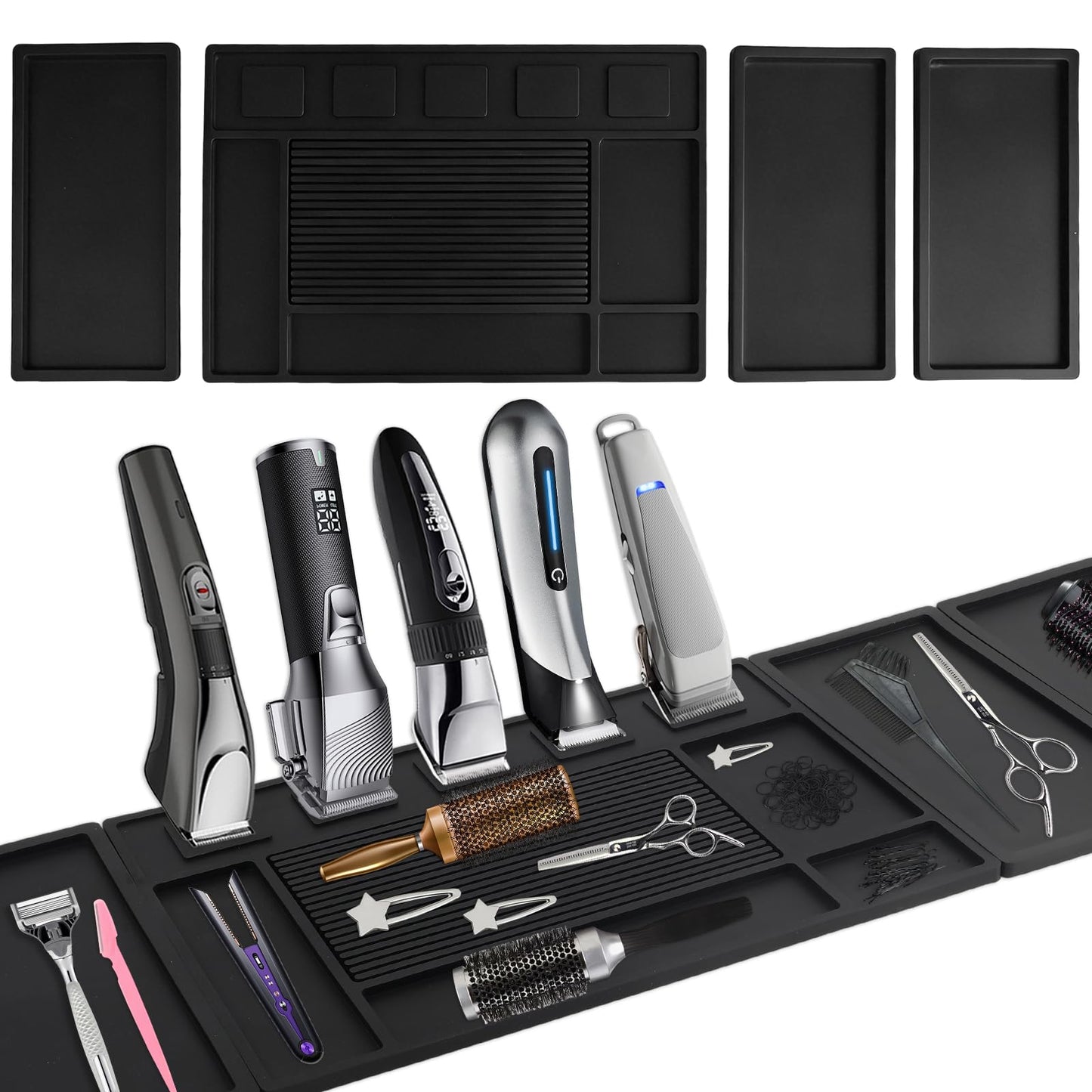 ASTONFOG Magnet Barber Mats for Clippers, 4Pcs Silicone Barber Station Organizer Mats, Barber Station Organizer Mat with 5 Magnets, Professional Non-Slip Heat-Resistant Pad for Pro Hairstylist
