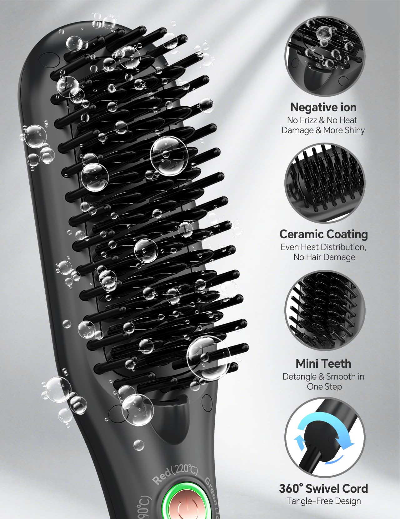 LANDOT Mini Hair Straightener Brush - Ionic Anti-Scald Travel Hot Comb
