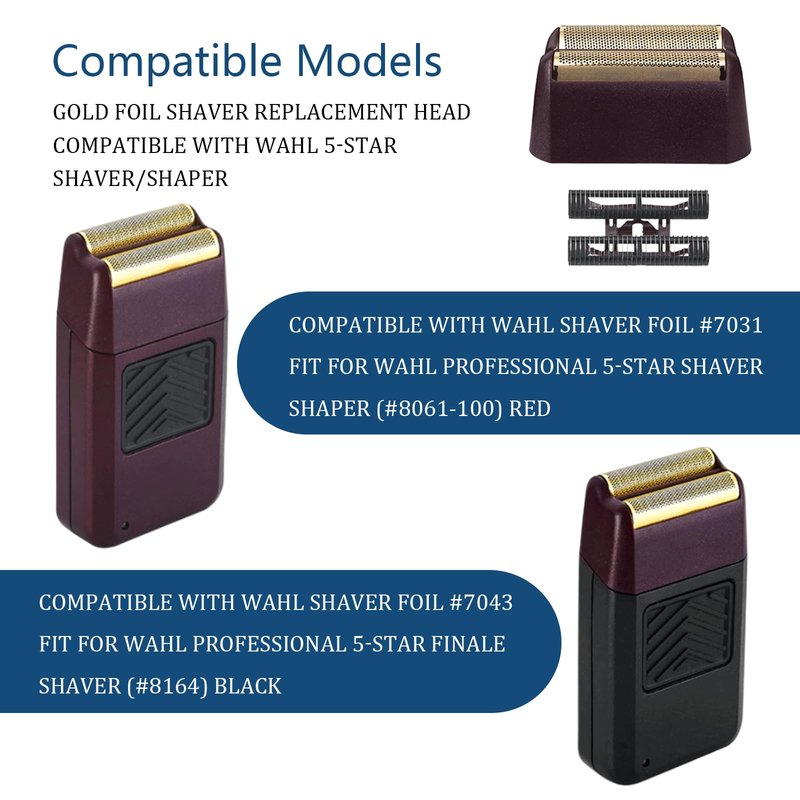 Finale Replacement Foil and Cutter Bar Assembly Compatible with wahl 5 Star Shaver 8061-100 8164,Gold Super Close Shaver Replacement Foil Compatible with wahl Foil Shaver Replacement Head, Red 2-Pack