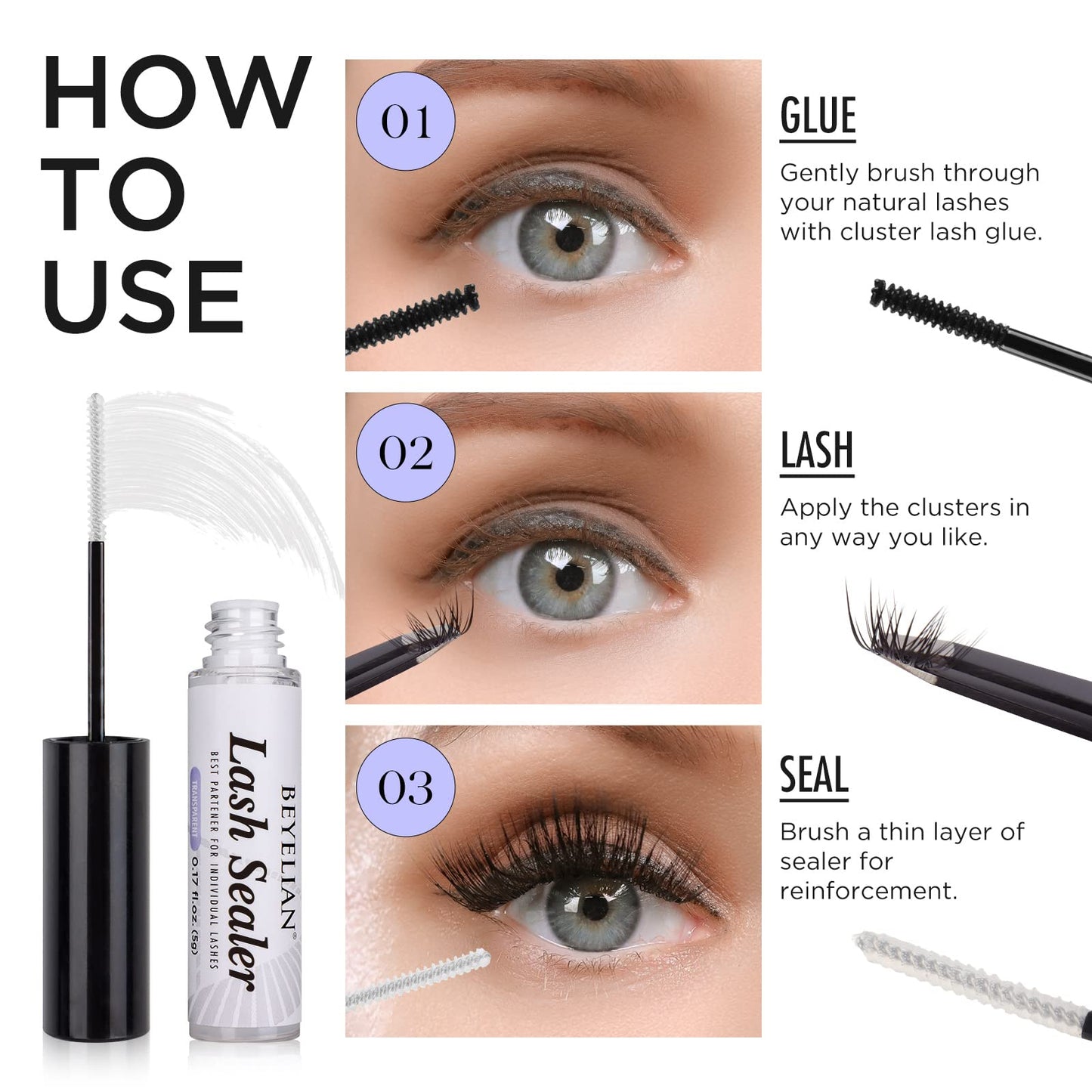 BEYELIAN Lash Sealer, Lash Sealant for Eyelash Extensions Eyelash Coating for Cluster Lashes Lash Bonder Long-Lasting Retention and Eyelash Healthy Growth, 5g