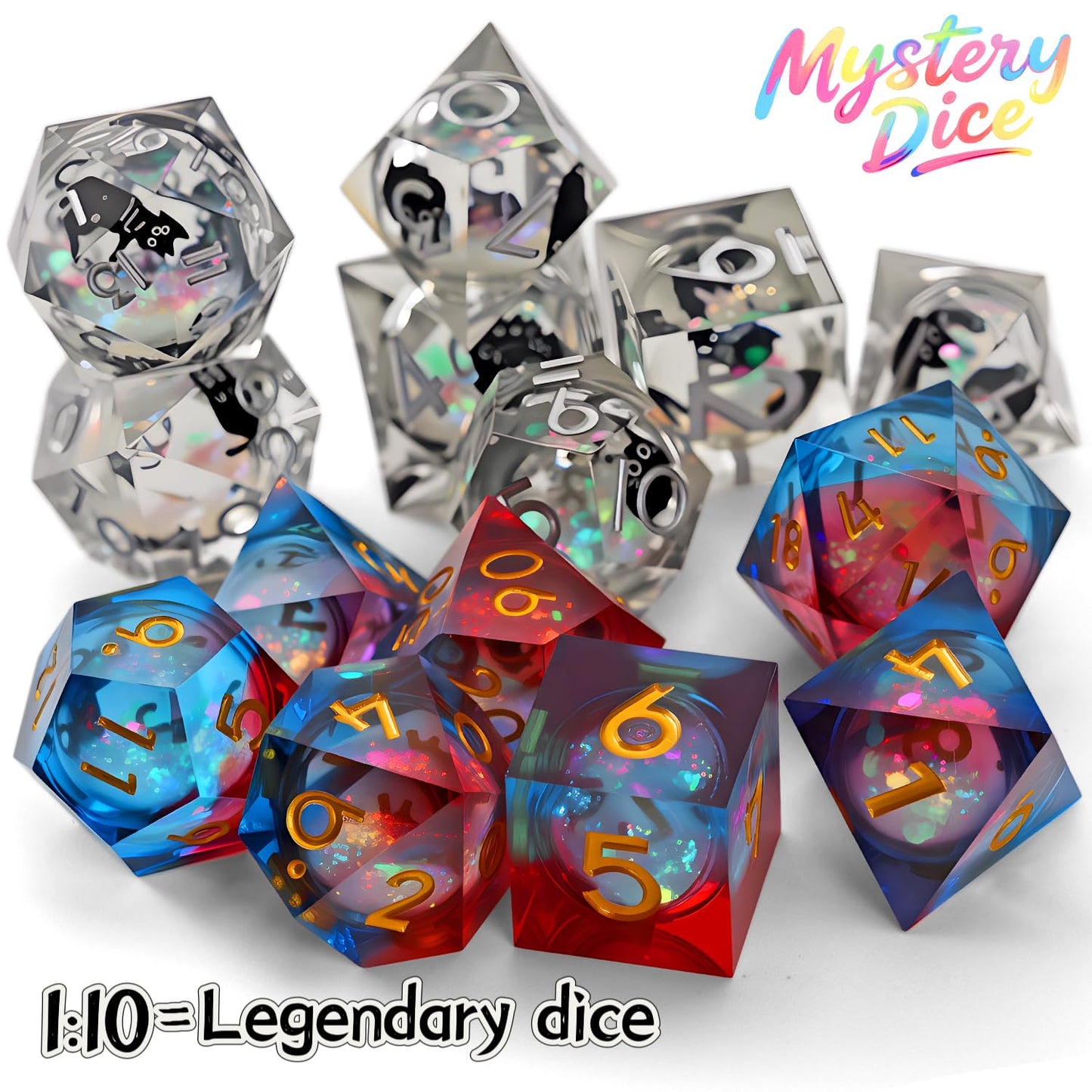Coyeekn Mystery Dice Set, DND Dice Set of 7 Polyhedral Dice - 1 in 10 Chance to Get Legendary Dice, Dice Goblin, Suitable for Role Playing DND Gift
