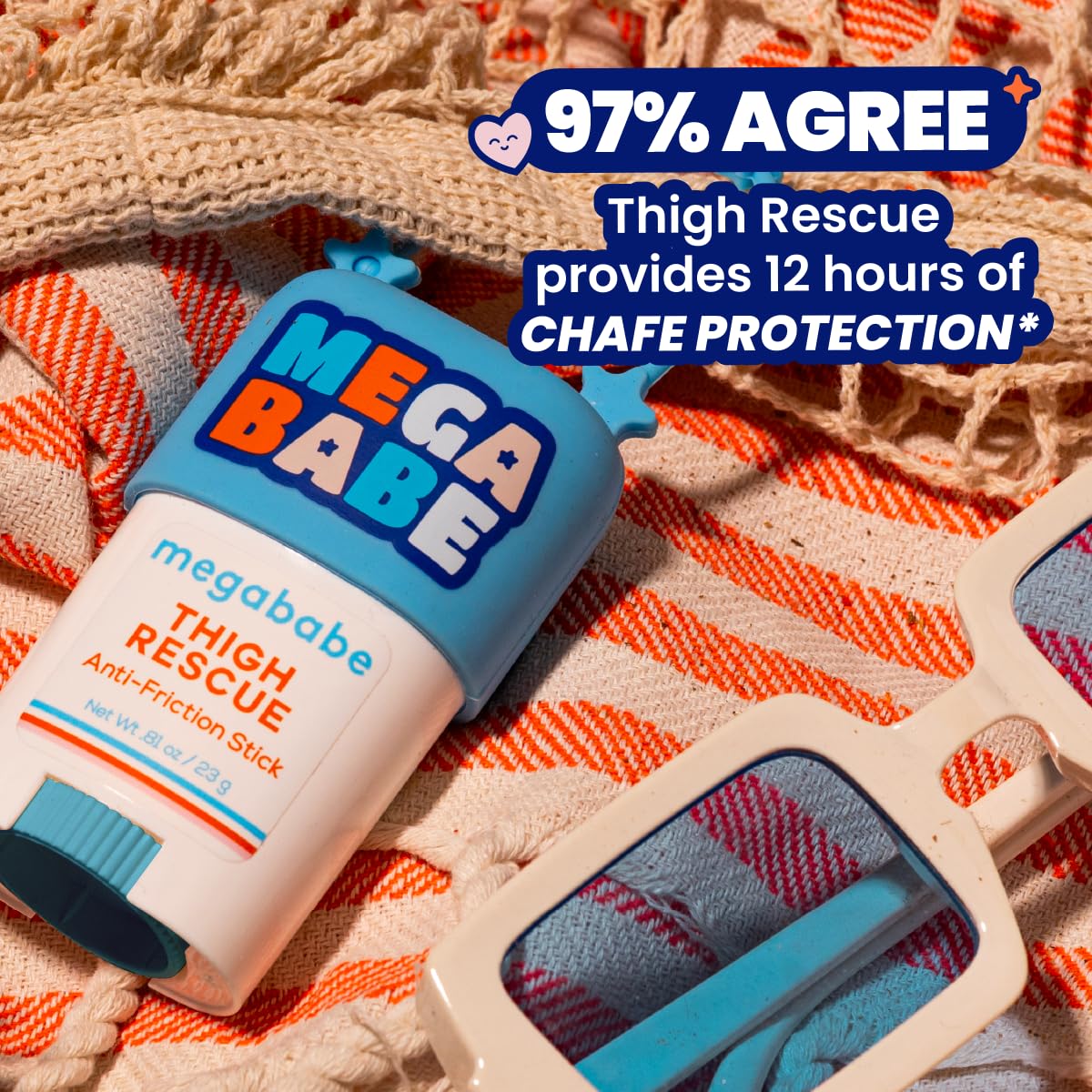 Megababe Thigh Rescue Anti-Chafe Stick Mini | Travel size, great for on-the-go | Vacation and Hot Weather Essential | Prevents skin chafe & irritation | Thighs, bra-lines & more | 0.81 oz (Pack of 1)