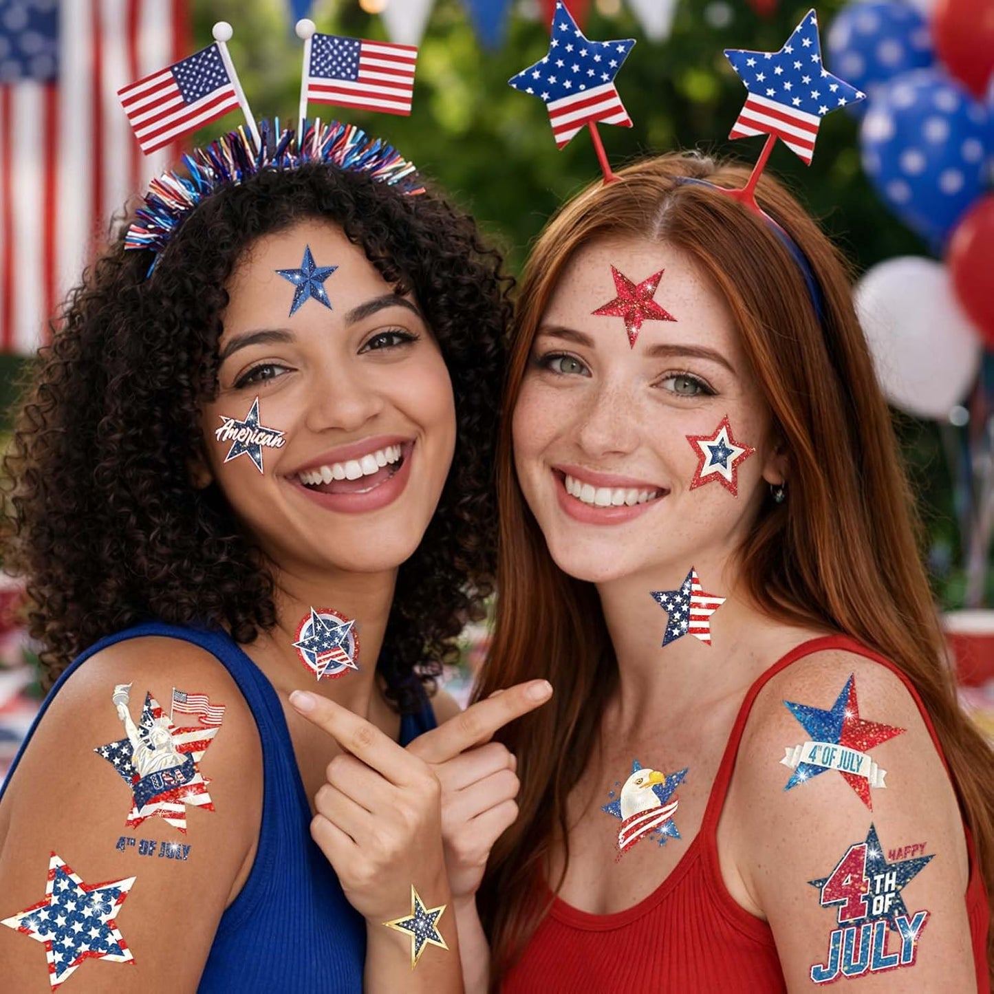 120 Pcs Glitter 4th of July Temporary Tattoos - Waterproof Star Designs for Independence Day Celebration