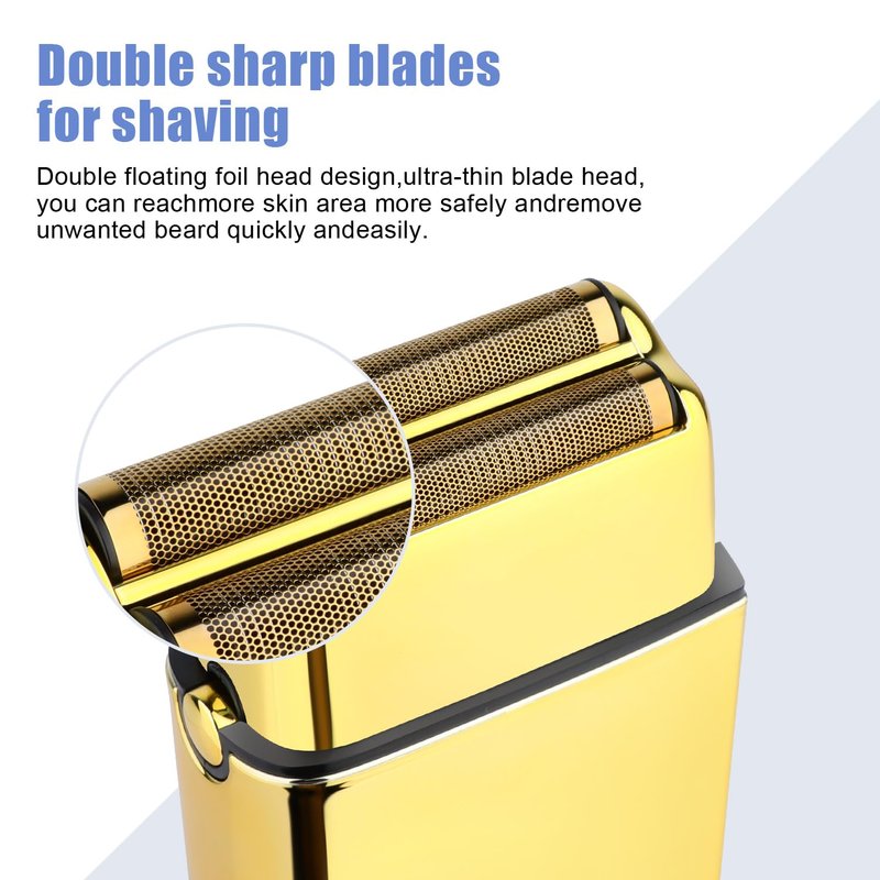 HIENA PRO Foil Shaver for Men Barber, Double Electric Foil Trimmer, Professional Electric Razor, Close Shaver, Cordless Rechargeable with USB, Gold