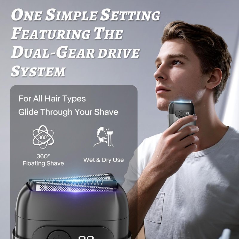 MALEGEBAZ Electric Foil Shaver for Men :3D Floating Blades, LED Display, USB-C Fast Charge, IPX8 Waterproof - Perfect for Travel & Smooth Shaving at Home Misty Gray