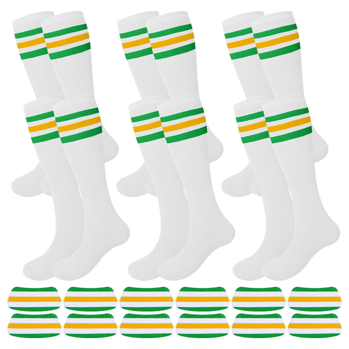 Panitay 2/12/16/24 Pairs Softball Soccer Socks Glitter Eye Black Stickers Team Spirit Accessories for Youth Women Sport Wear(12 Pcs,Green, White, Yellow)