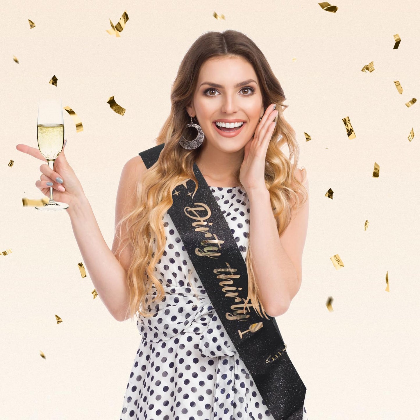 Frutain 30th Birthday Decorations for Her, Glitter Dirty Thirty Birthday Sash & Rhinestone Headband & Pearl Pin & Happy Birthday Card Set for Women Happy 30th Birthday Party Favors Gifts (Black)