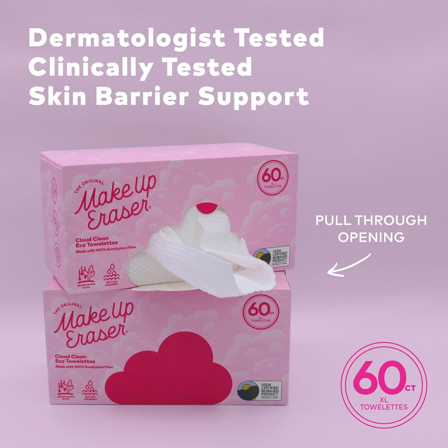 MakeUp Eraser Eco-Friendly Face Towelettes - Biodegradable 100% Eucalyptus Fibers | 60 Count