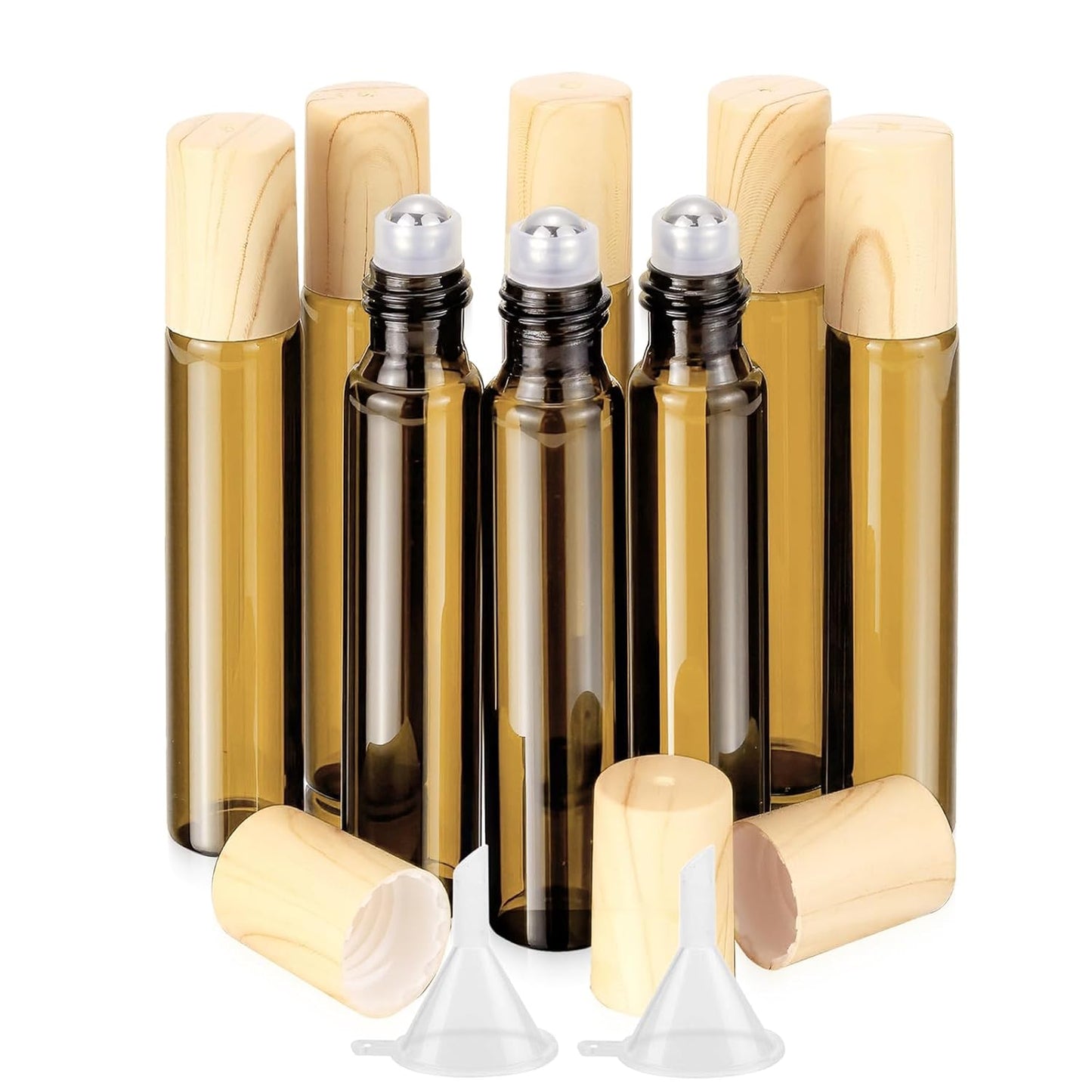 Amber Glass Roll-On Bottles - 10mL Leak-Proof Refillable Essential Oil & Perfume Containers | 8 Pack for Travel & DIY