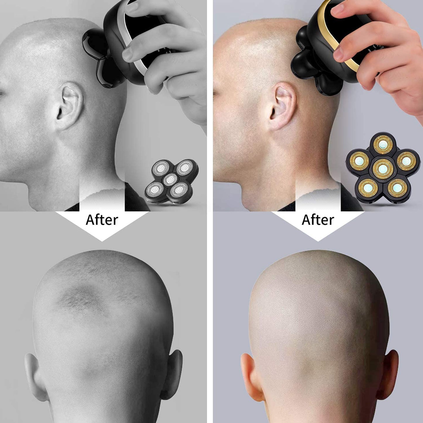 Roziapro Upgrade 6D Electric Shaver Replacement Head Freedom Head Shaver Replacement Blades Head Shavers for Bald Men Replaceable Head Waterproof Blades for Men Replacement Blade Head (Gold & Grey)