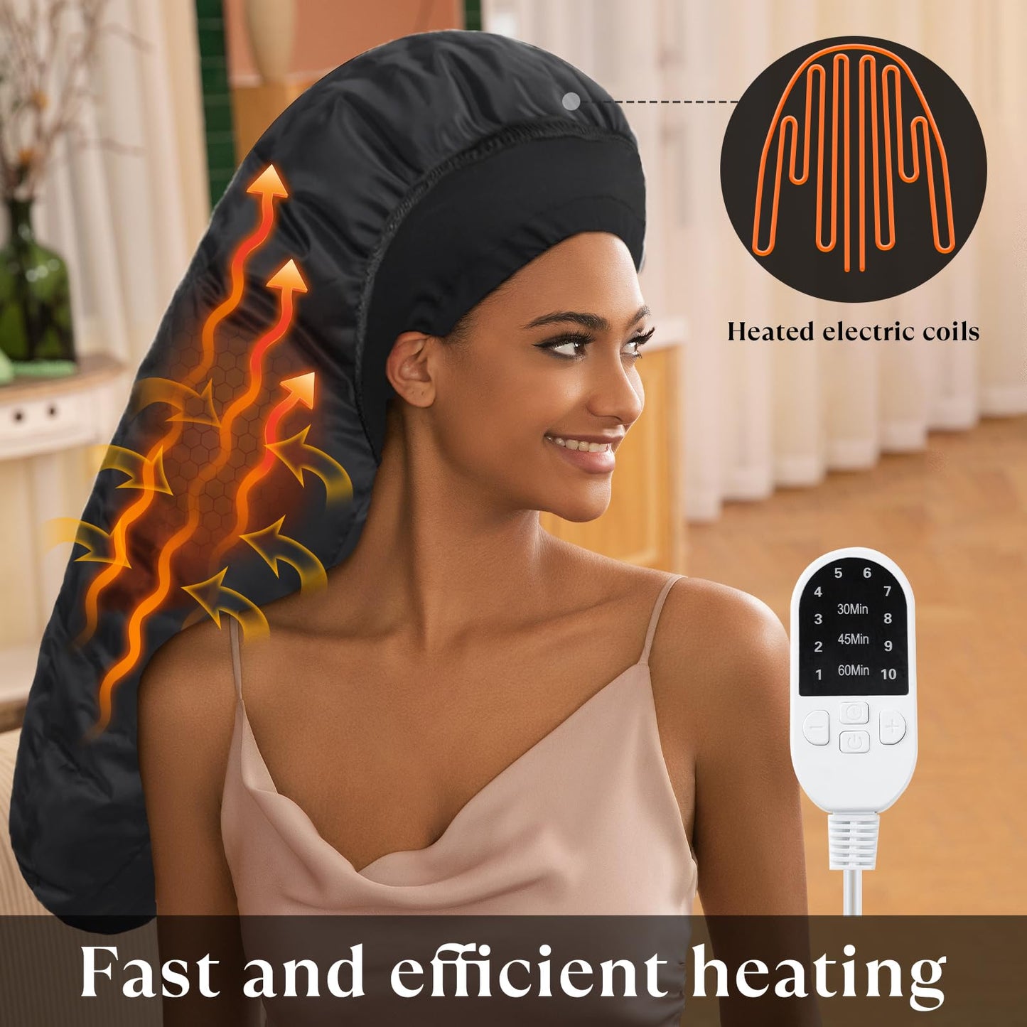 Heat Cap for Deep Conditioning, Hair Steamer for Natural Hair Home Use w/10-level Heats Up Quickly, Thermal Steam Cap for Home Hair Treatment