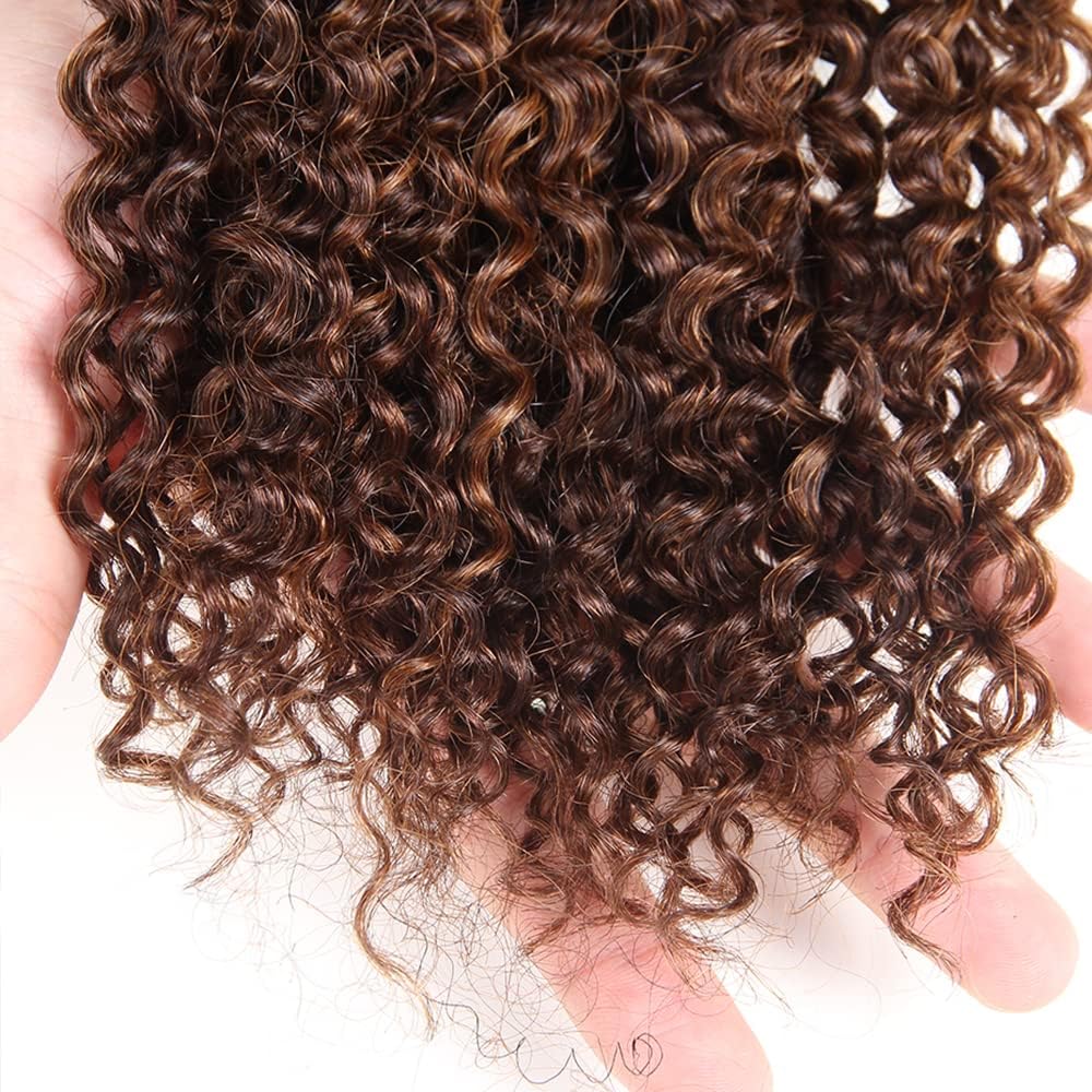 Light Brown Bundles Human Hair Highlight Kinky Curly Bundle Brazilian Virgin Hair 1 Bundle 28 Inch 4/30 Kinky Curly Bundle Human Hair Weave 100g