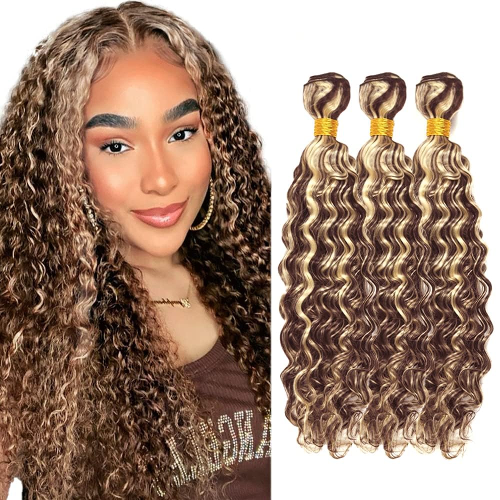 P4613 Bundles Highlight Deep Wave Bundle 24 26 28 Inch Blonde Human Hair Bundle Brazilian Virgin Hair 3 Bundles P4/613 Deep Wave Human Hair Weave