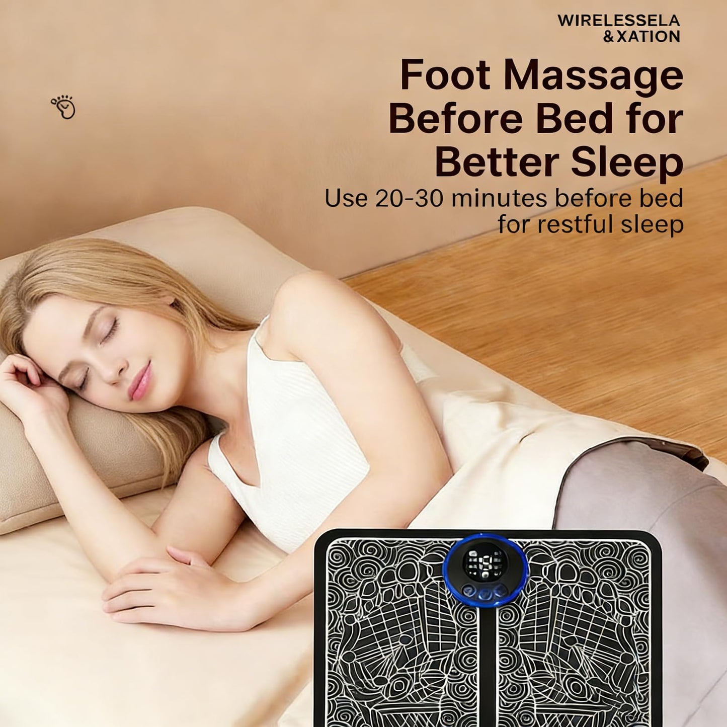 EMS Foot Massager Mat, Portable Foot Massager with Remote Control, Suitable for Both Men and Women, with 8 Modes and 19 Intensity Levels