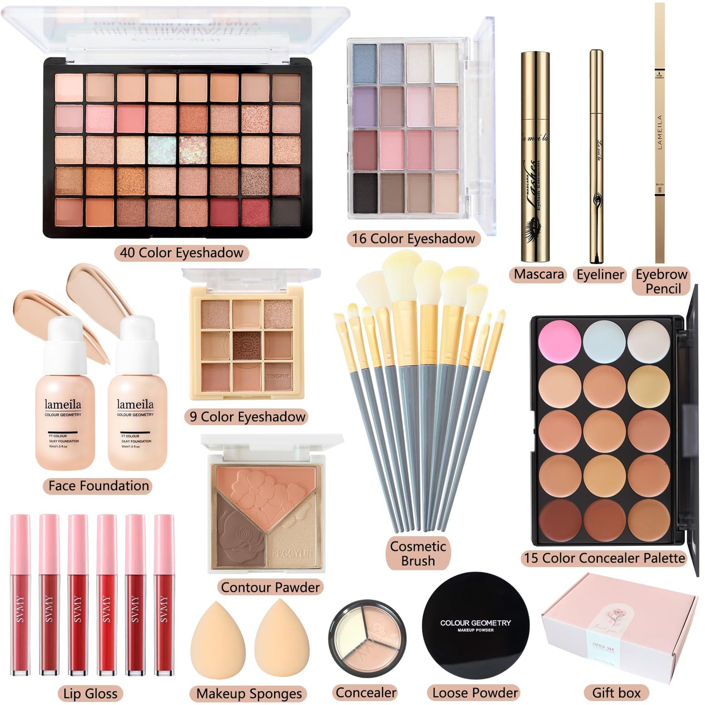 All-in-One Makeup Kit for Women & Teens | Full Face Makeup Set Including Foundation, Eyeshadow, Lipstick, Eyeliner & Brushes | Travel, Gift Box Bundle(40-Box)