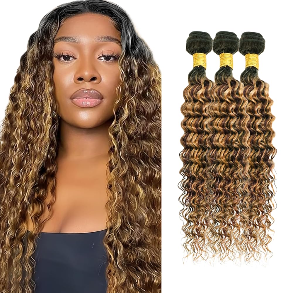 26 28 30 inch Ombre Highlight Bundles P427 Deep Wave Bundle Brown Human Hair Bundles Honey Blonde Wet and Wavy Bundle 150g