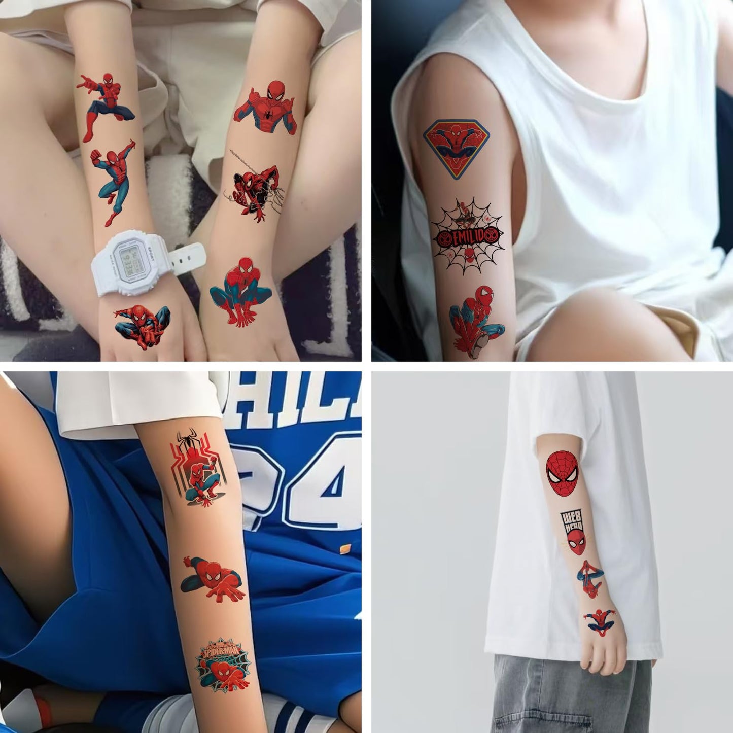 100Sheets 5 * 5 Spider-Man Temporary Tattoos Birthday Themed Party Supplies Decoration Favors Cartoon Spider-Man Sticker for Kids Boys Home Activity Class Prizes Carnival Christmas Rewards